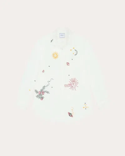 With Nothing Underneath Women's The Boyfriend Embroidered Linen Button-up Shirt In White