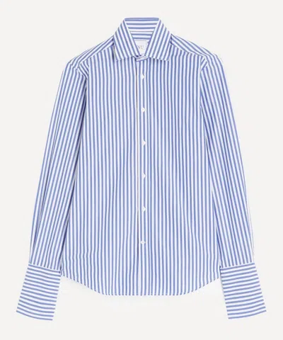 With Nothing Underneath Women's The Boyfriend Exaggerated Cuff Shirt In Royal Blue Stripe