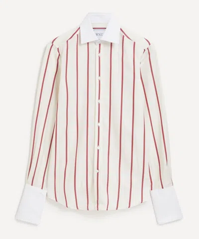 With Nothing Underneath Women's The Boyfriend Exaggerated Cuff Tencel Burgundy Stripe Shirt
