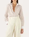 With Nothing Underneath Women's The Boyfriend Fine Poplin Stripe Contrast Button-up Top In Neutral