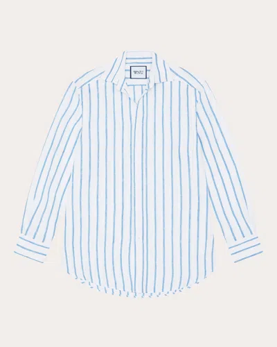 With Nothing Underneath Women's The Boyfriend Striped Linen Shirt In Blue