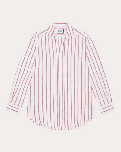 With Nothing Underneath Women's The Boyfriend Striped Linen Shirt In Red