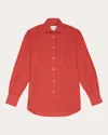 With Nothing Underneath Mens Cardinal Red The Boyfriend Curved-hem Linen Shirt In Red