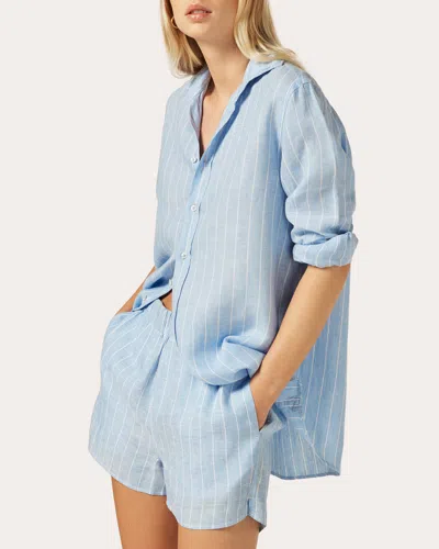 With Nothing Underneath Women's The Boyfriend Stripe Linen Button-up Shirt In Blue