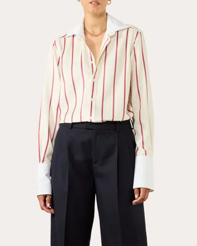 With Nothing Underneath Women's The Boyfriend Stripe Tencel Exaggerated-cuff Button-up Shirt In White