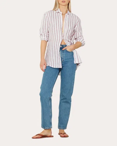 With Nothing Underneath Women's The Boyfriend Striped Linen Shirt In White