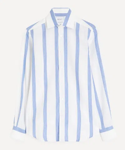With Nothing Underneath Women's The Boyfriend Weave Ocean Blue Stripe Shirt