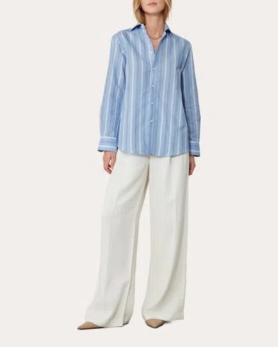 With Nothing Underneath Women's The Boyfriend Striped Linen-cotton Blend Shirt In Blue