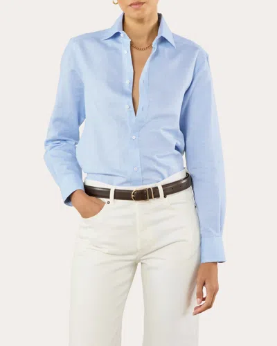 With Nothing Underneath Women's The Boyfriend Woven Linen-cotton Button-up Top In Blue