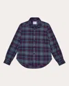 With Nothing Underneath Women's The Classic Brushed Plaid Cotton Wool Button-up Top Wool/cotton/denim In Blue