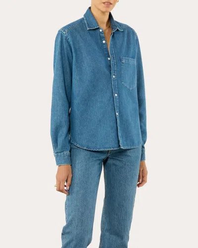 With Nothing Underneath Women's The Classic Cotton Denim Button-up Shirt In Blue