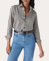 With Nothing Underneath Women's The Classic Fine Brushed Gingham Button-up Top Cotton/denim In Brown