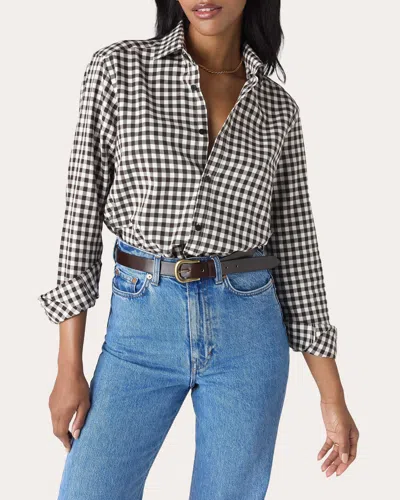 With Nothing Underneath Women's The Classic Fine Brushed Gingham Button-up Top Cotton/denim In Brown