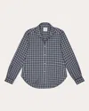 With Nothing Underneath Women's The Classic Fine Brushed Plaid Button-up Top Cotton/denim In Blue