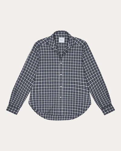 With Nothing Underneath Women's The Classic Fine Brushed Plaid Button-up Top Cotton/denim In Blue