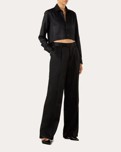 With Nothing Underneath Women's The Cropped Satin Button-up Shirt In Black