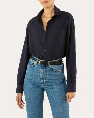 With Nothing Underneath Women's The Oversized Oxford Cotton Button-up Shirt In Blue