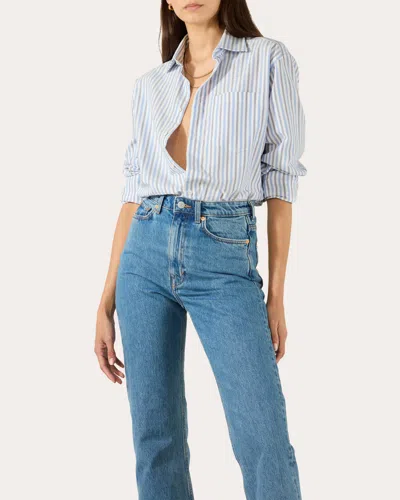 With Nothing Underneath Women's The Oversized Stripe Oxford Cotton Button-up Shirt In Blue