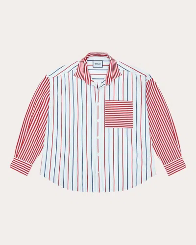 With Nothing Underneath Women's The Weekend Striped Patchwork Cotton-poplin Shirt In Red