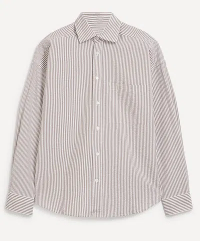 With Nothing Underneath Women's The Weekend Seersucker Mocha Stripe Shirt In Gray