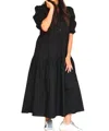 Withblack Nete Midi Puff Sleeve Dress In Black In Black