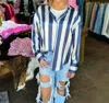 Withblack Zoe Cactus Striped Shirt In Blue In Blue
