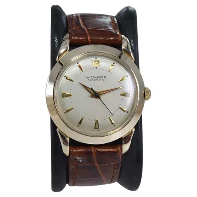 Pre-owned Wittnauer Yellow Gold Filled Art Deco Round Watch With Original Dial, Circa 1950