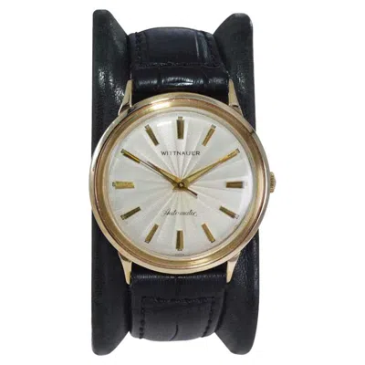 Pre-owned Wittnauer Yellow Gold Filled With Rare Engine Turned Dial Automatic Watch, 1950s