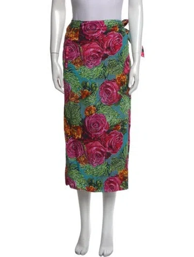 Pre-owned Wj Martin Floral Print Midi Length Skirt In Blue