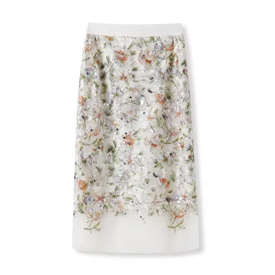 Jiaying Wang Wjy Studio London Gold / Silver / White Embroidered Sequin Sheer White Cream Dress Skirt In Gold/silver/white