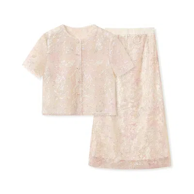 Wjy Studio London Embroidery White Flower Cream Pink Wedding Co-set Skirt Vest