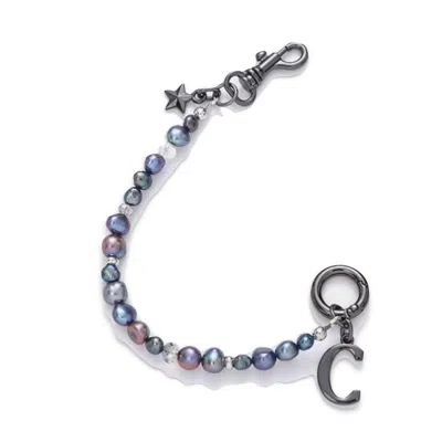 Wjy Studio London Luxe Natural Pearl Black Phone Case Chain Hand Carry In Metallic