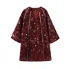 Wjy Studio London Women's Embroidered Cardigan Dark Red Coat Stylish Stitching Purple Flowers In Red