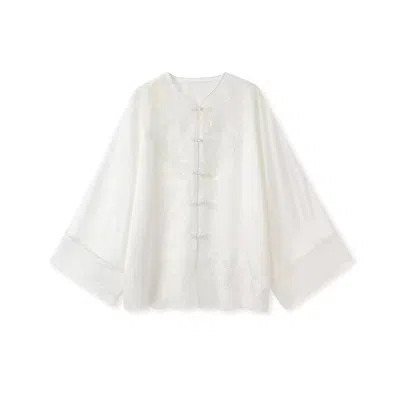 Wjy Studio London Women's Embroidery Lace Luxury Fabric White Top Shirt  Oversize