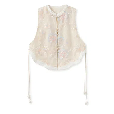Wjy Studio London Women's Embroidery White Flower Top Cream Pink Wedding Guest Top