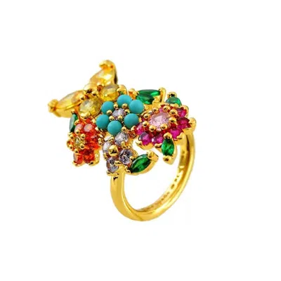 Wjy Studio London Women's Orange / Gold / Blue Botanical Bloom Multi-gem Ring