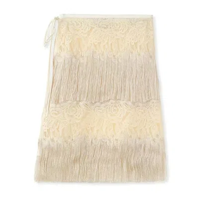 Wjy Studio London Women's Yellow Poetic Embroidery White Tassel Outer Layer Floral Patchwork Knee-length Dress