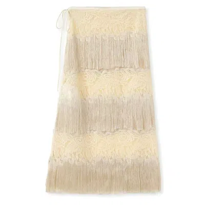 Wjy Studio London Women's Yellow Poetic Embroidery White Tassel Outer Layer Floral Patchwork Midi Skirt Dress