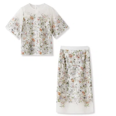 Jiaying Wang Wjy Studio London White Embroidered Floral Spring Summer Co Ord Set