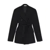 Jiaying Wang Wjy Studio London Women's Black Galaxy Fitted Silhouettes Short Coat Suit With A Soft Belt Jacket In Black
