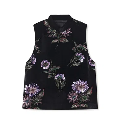 Jiaying Wang Wjy Studio London Women's Black / Pink / Purple Embroidered Stylish Stitching Black Floral Vest In Black/pink/purple