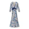 Jiaying Wang Wjy Studio London Women's Blue / White Printed Bamboo Slim-fit Jacquard Silk Dress