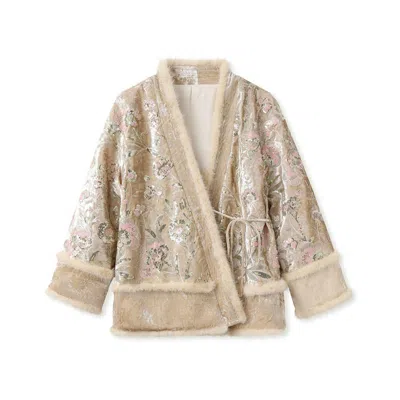 Jiaying Wang Wjy Studio London Women's Gold / Yellow / Orange Embroidered Cardigan Jacket Floral Stylish Stitching Autumn Winter Go In Gold/yellow/orange
