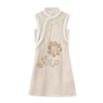 Jiaying Wang Wjy Studio London Women's Neutrals Embroidery Flower Collared Long Vest Top