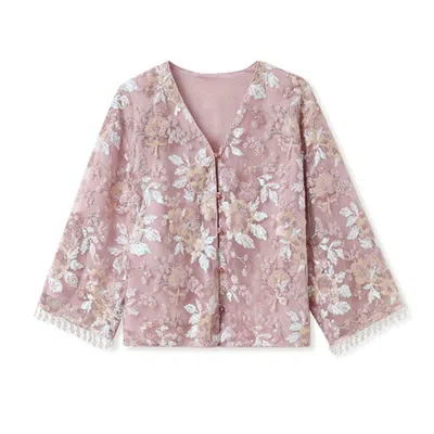 Jiaying Wang Wjy Studio London Women's Pink / Purple Embroidered Pink Floral Cardigan Stylish Stitching Jacket Top In Pink/purple