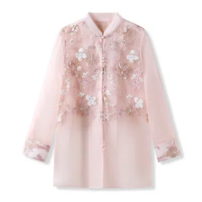 Jiaying Wang Wjy Studio London Women's Pink / Purple Embroidered Sheer Pink Floral Shirt In Pink/purple