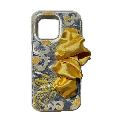 Jiaying Wang Wjy Studio London Yellow / Orange / White Yellow Dragon Print Phone Case With Silky Hand Holder