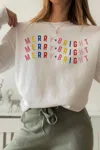 Wknder Merry And Bright Crewneck Sweatshirt In White, Red, Blue, Yellow, Pink In Multi