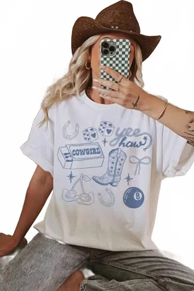 Wknder Western Country Cowgirl Graphic Tee In White