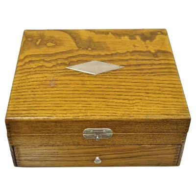 Pre-owned Wm. Rogers Mfg. Co. Antique Wm Rogers Oak Small Flatware Silverware Storage Box With Drawer In Brown